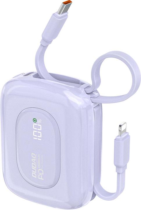Produktbild Dudao K32 22,5 W 10000 mAh Powerbank mit integriertem USB-C/ Lightning Kabel - Lila (10000 mAh, 22.50 W, 38.50 Wh)