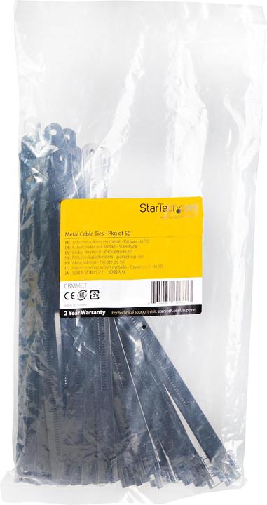 Produktbild StarTech .com 22,90cm (9")(22cm) Metal Cable Ties, 1/4"(7mm) wide, 2-1/4"(55mm) Bundle Dia. 100lb(45kg) Tensi (Metallkabelbinder, 225 mm, 50 Stk.)