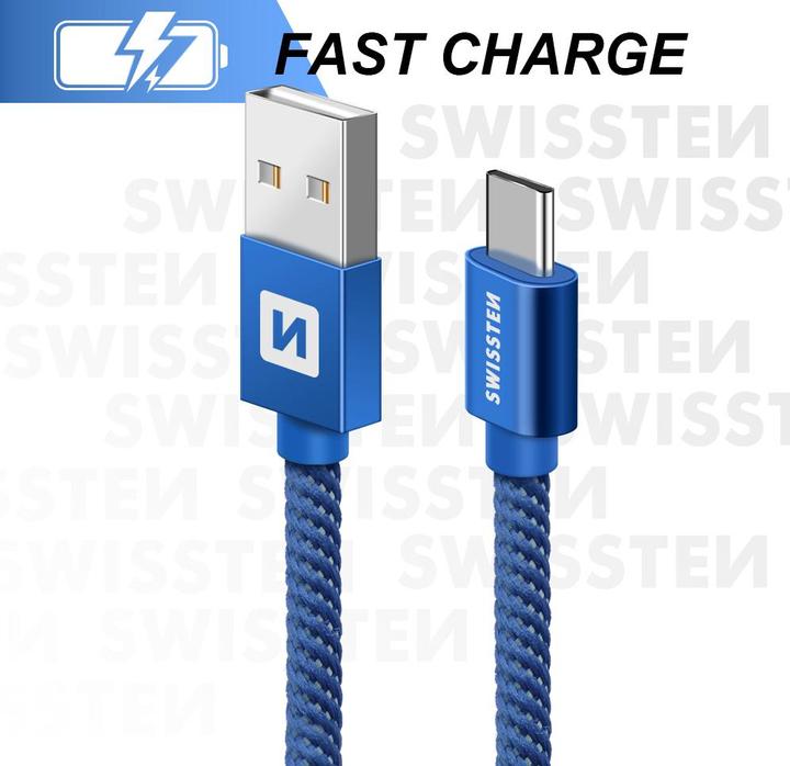 Produktbild Swissten Datenkabel Textil USB / USB-C 1.2 M (1.20 m, USB 3.2 Gen 1)