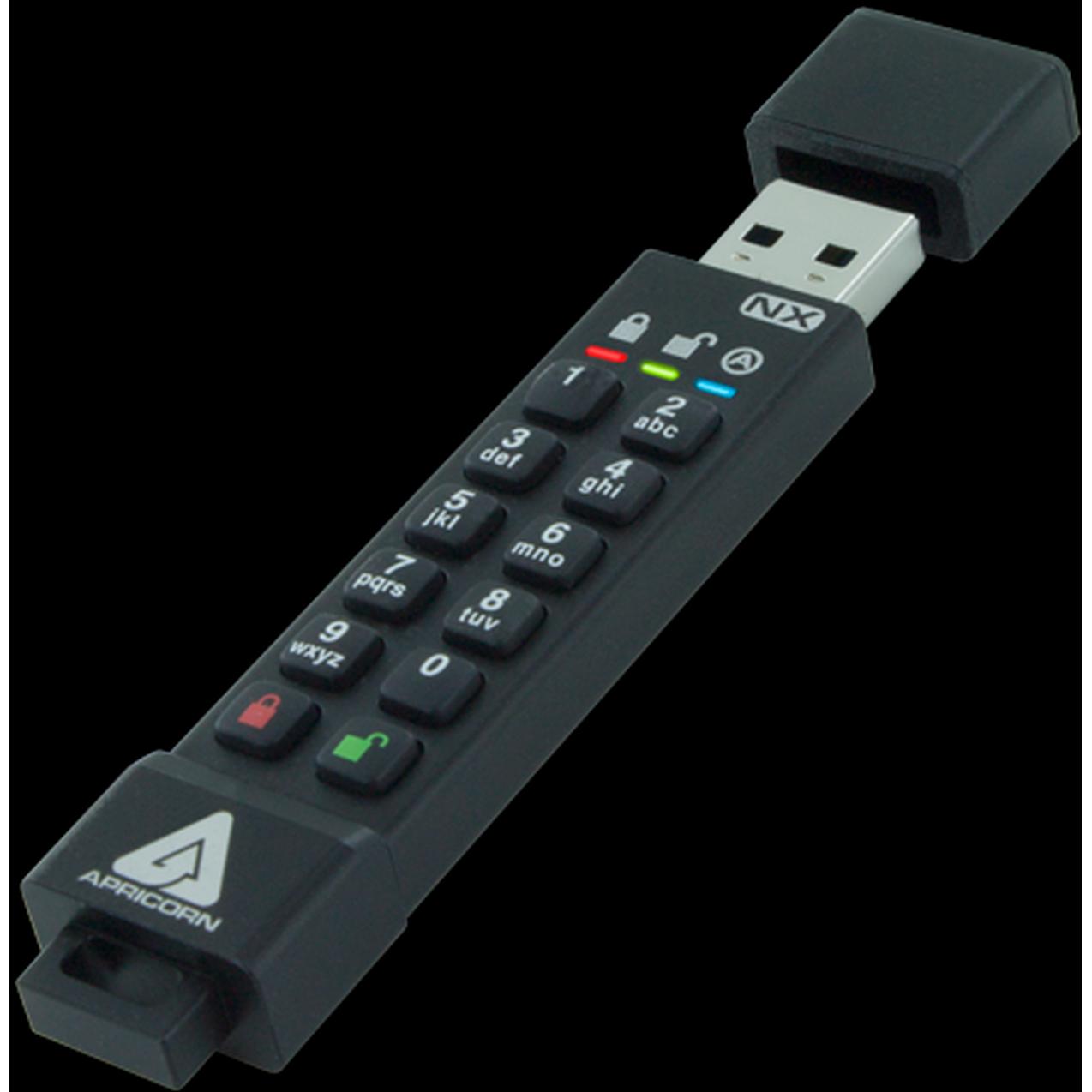 Apricorn SecureKey 3NX (64 GB, USB-A, USB 3.1), USB Stick, Schwarz