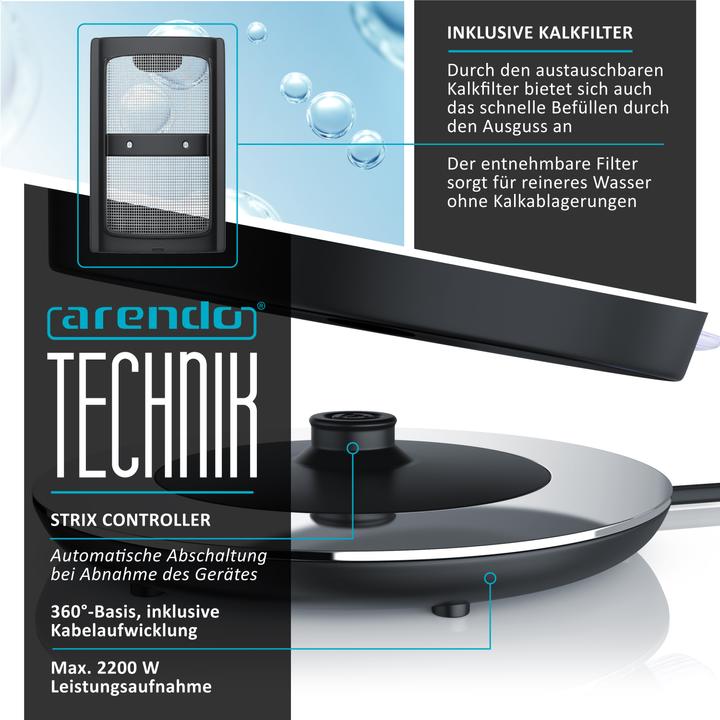 Immagine prodotto Arendo Bollitore da 1,7 l, 2200 W, acciaio inox, stile retrò, vintage, protezione contro il (1.70 l)