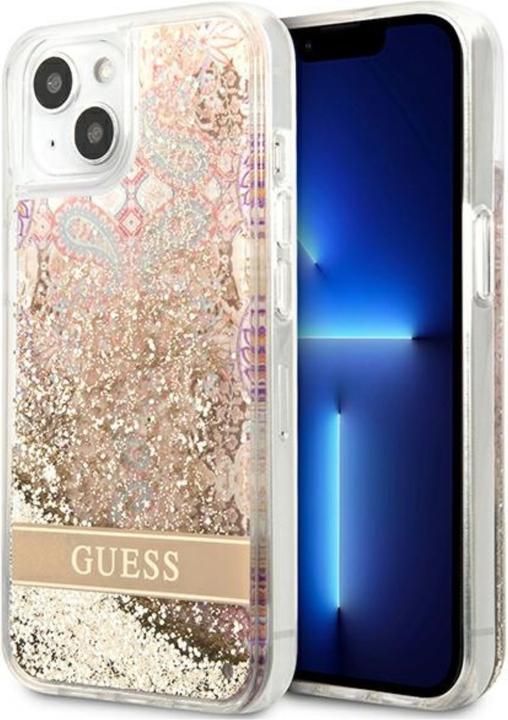 Actual product image Guess GUHCP13SLFLSD iPhone 13 Mini 5.4" Zloty / Gold Hard Paisley Liquid Glitter Case (Apple iPhone 13 mini)