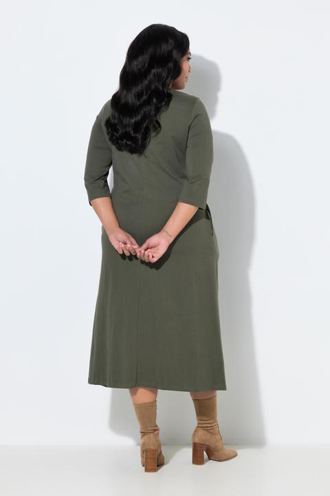 Produktbild Ulla Popken Maxikleid, drapiert, A-Linie, V-Ausschnitt, 3/4-Arm (62)