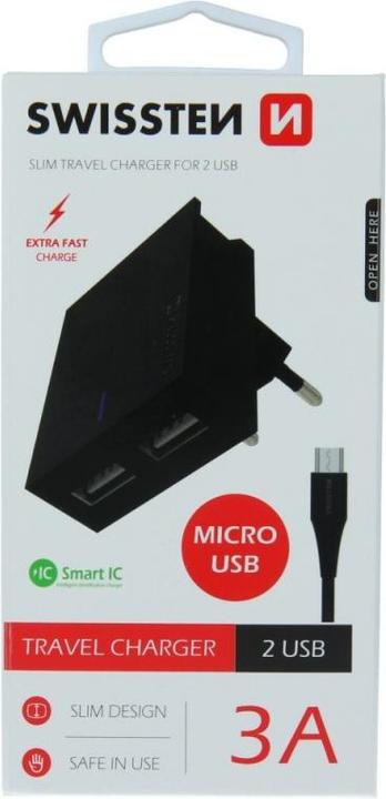 Actual product image Swissten Įkroviklis 2x USB-A 3 A (22042000) (15 W, 2 ports)