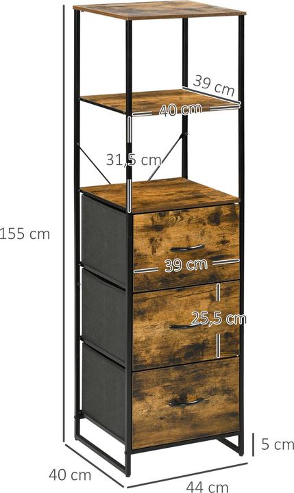 Image du produit Homcom Kommode Polyester, Stahl Rustikal-Braun (40 x 40 x 155 cm)