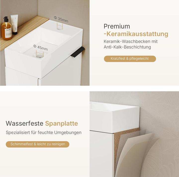 Produktbild Emke Badunterschrank mit Aufsatzwaschbecken Weiss Soft Close Tür, Einlegeböden, hängend