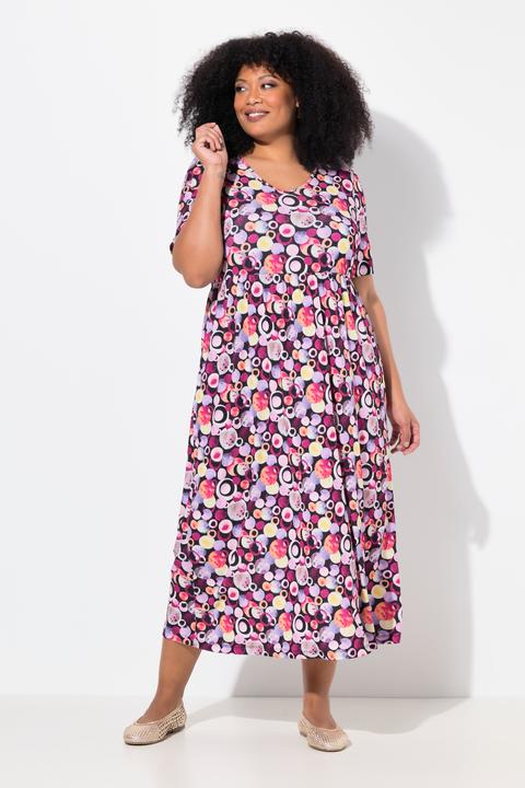 Actual product image Ulla Popken Bubble Print Matte Jersey Short Sleeve V-Neck Dress (50, 52)