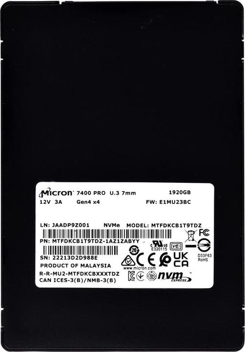 Produktbild Micron 7400 PRO NVMe U.3 SSD (1920 GB, 2.5")