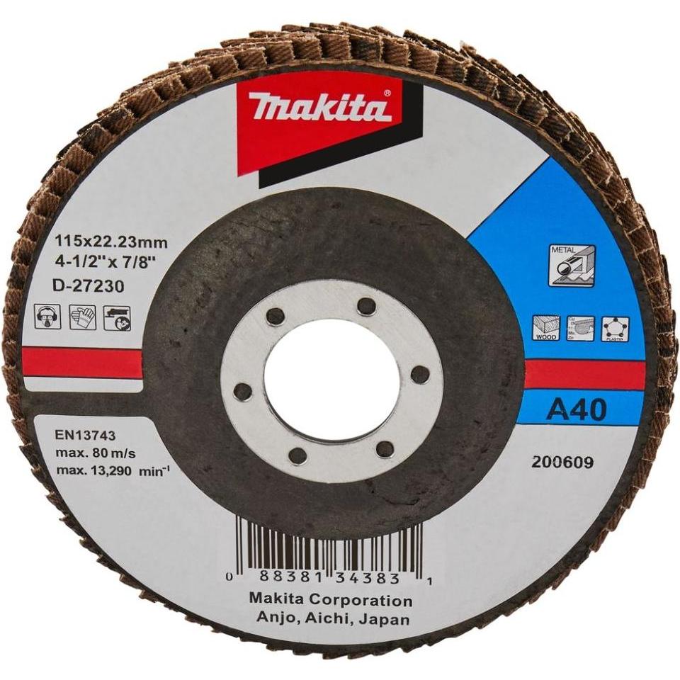 Makita, Abrasivi, Zubehör D-27230 Fächerscheibe 115mm A40