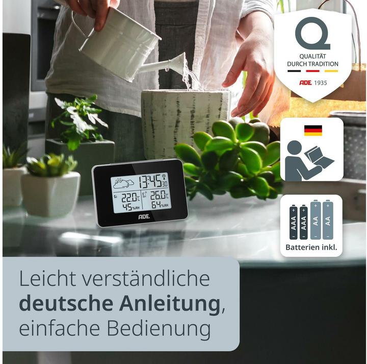 Actual product image ADE Wetterstation mit Funk-Aussensensor mit DCF-Funkuhr, Schwarz
