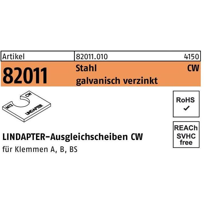 Lindapter, Zubehör Befestigungstechnik, Ausgleichscheibe R 82011 CW M 16 / 3,0 Stahl galvanisch verzinkt