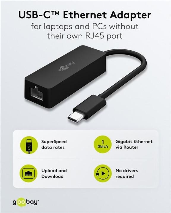 Actual product image Goobay USB-C-Ethernet-Adapter, schwarz (USB-C)