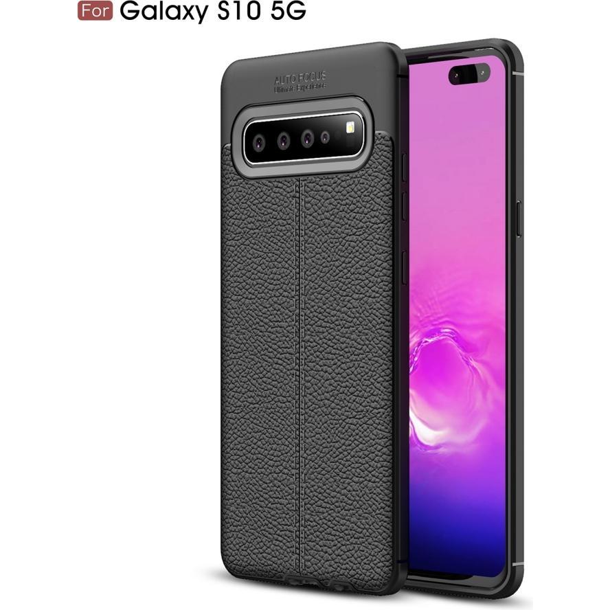 Thumbnail - Screenguard Samsung Galaxy S10 5G Hülle Leather Design TPU Cover (Samsung Galaxy S10 5G), Smartphone Hülle, Schwarz