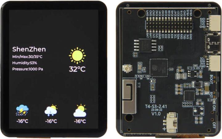 Actual product image Lilygo T4-S3 ESP32-S3 with 3.5 inch touch display