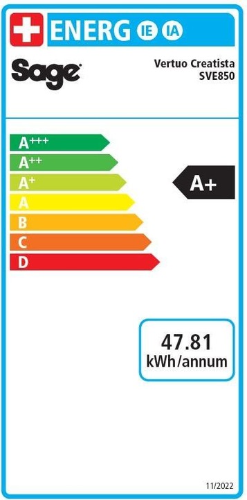 Energy Label Sage Nespresso Vertuo Creatista (NESPRESSO Vertuo, CH plug)