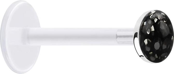 Image du produit Star Piercing Micro Labret transparent avec disque de cristal noir couche protectrice d'époxy (sans laiton, Argent sterling 925, Bioflex)