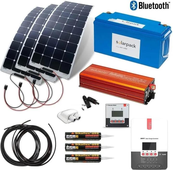 Produktbild Autosolar Komplettpaket 495W Solaranlage flexibel mit Lithiumbatterie 200Ah und 2000W-Wechselrichter (495 W)