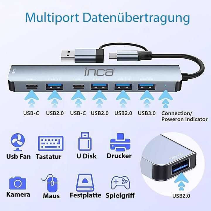 Produktbild Inca Adapter IUTP-7T USB C/A 5Gbit/s (USB-A, USB-C, 7 Ports)