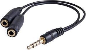 Produktbild NoName Audio Adapter, Stecker (3,5 mm) 4-polig - 2x Jack-Buchse (3.5mm), 0.2 m, Stereo, schwarz, Logo (Klinkenadapter)