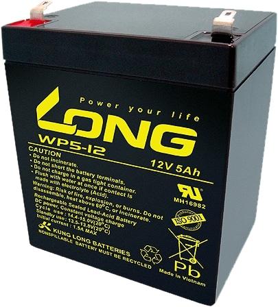 Long WP5-12/F1 WP5-12/F1 Bleiakku 12V 5Ah Blei-Vlies (AGM) (B x H x T) 90 x 107 x 70mm Flachstecker (12 V, 5 Ah)