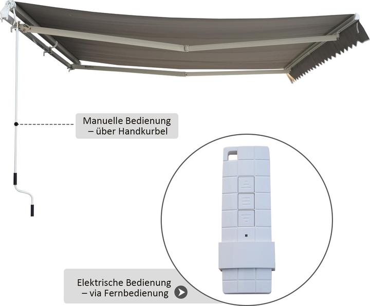 Immagine prodotto Swisshandel24 elektrische Markise Gelenkarmmarkise Kurbel inkl. Fernbedienung Alu Grau 5x3m (4.95 m)