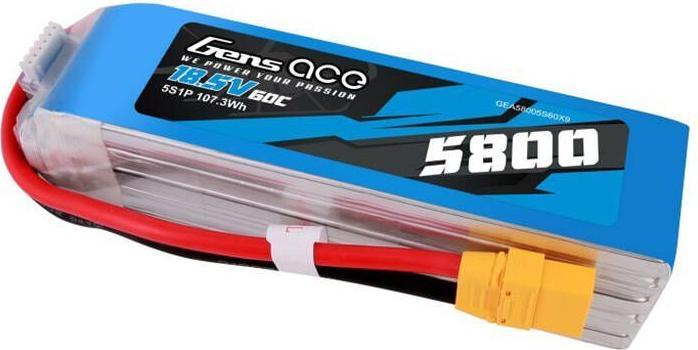 Image du produit Gens Ace 5800mAh 60C 18.5V 5S1P Pack de batteries Lipo avec connecteur XT90 (18.50 V, 5800 mAh)