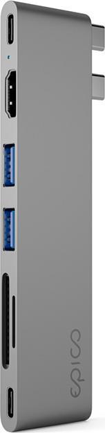 Actual product image Epico 7in1 Pro Hub with USB-C connector (USB-C, 7 Ports)