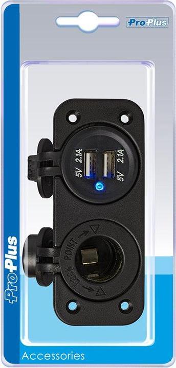 Actual product image ProPlus Installation kit: socket DIN + USB double socket 2x2100mA in blister