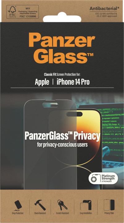 Produktbild PanzerGlass Classic Fit Privacy (1 Stk., Apple iPhone 14 Pro)