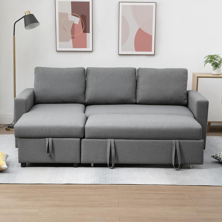 Actual product image Homcom Ecksofa Leinenartiges Polyester, Schaumstoff Hellgrau (Corner sofa)