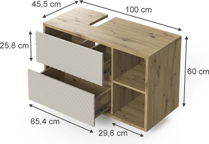 Produktbild Vicco Waschbeckenunterschrank Viola, Artisan-Eiche/Cashmere, 100 x 60 cm mit 2 Schubladen (100 x 45.50 x 60 cm)