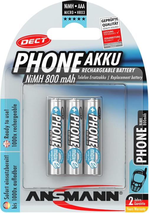 Ansmann Phone (3 Stk., AAA / LR03 / Micro / R03 / AM4 / MN2400 / KR03, 800 mAh)