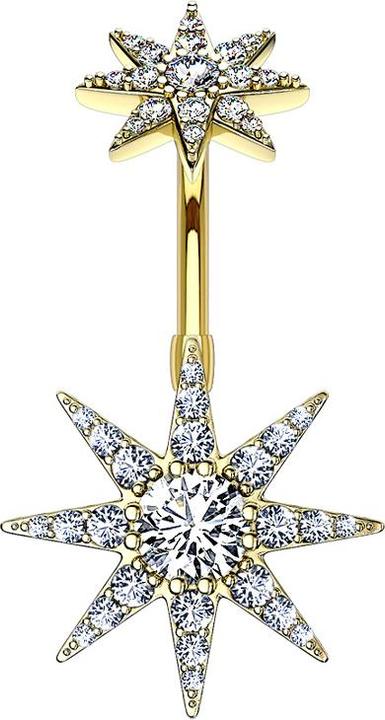 Produktbild Star Piercing Banane Innengewinde 14k vergoldet doppel Stern (Messing, Chirurgenstahl 316L)
