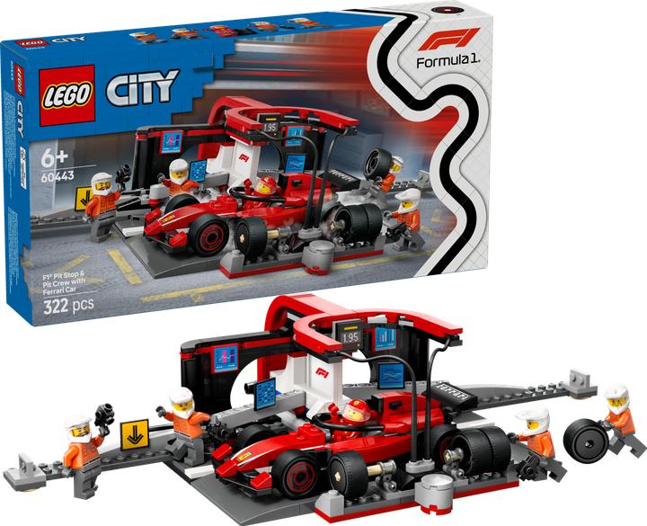 Immagine prodotto LEGO F1 Boxenstopp mit Boxencrew und Ferrari Flitzer (60443, LEGO City)