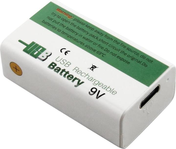Immagine prodotto AccuCell Batteria da 9V con porta di ricarica USB-C, ioni di litio, 7,4V, 1200mAh, 8,1 Wh (1 pz., 1200 mAh, Accumulatore di carica elettrica)