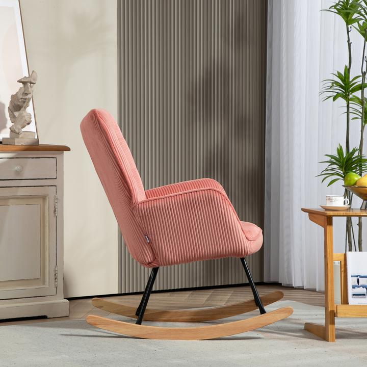 Image du produit Homcom Schaukelstuhl Kord (100% Polyester), Buchenholz, Stahl, Schaumstoff Rosa