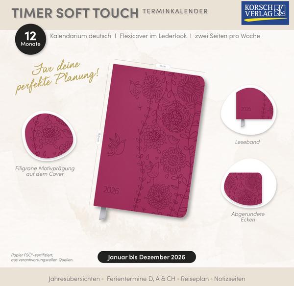 Produktbild TimerSoftTouchpink2026 (1 Woche / 2 Seiten)