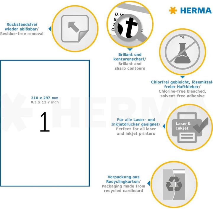 Actual product image HERMA A4 removable labels