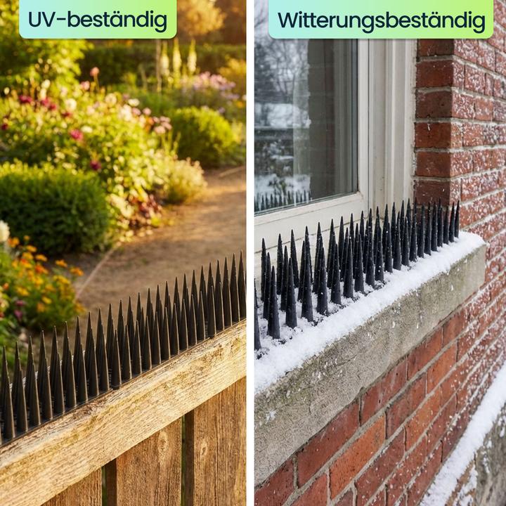 Produktbild Ideoon 12er Set Taubenspikes Schwarz 5,4m - Effektive Vogelabwehr aus Polycarbonat - 3-reihige Abwehrspikes