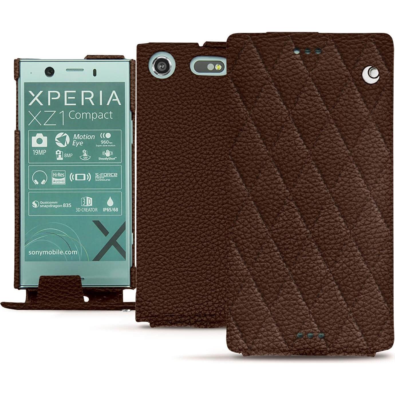 Noreve Lederschutzhülle vertikal (Sony Xperia XZ1 Compact), Smartphone Hülle, Braun