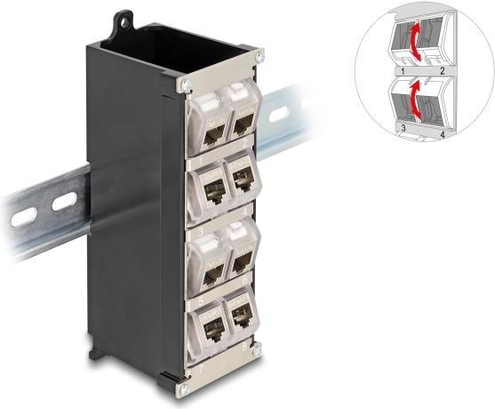 Produktbild Delock Keystone Halterung 8 Port neigbar für Hutschiene oder