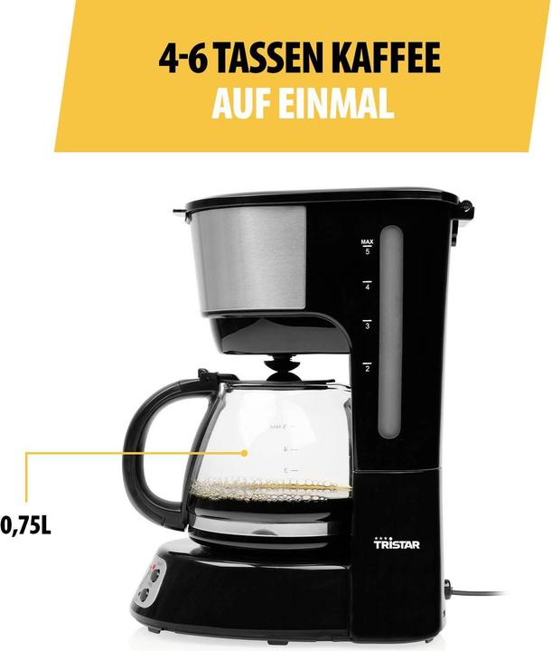 Actual product image Tristar Kaffeemaschine Schwarz Fassungsvermögen Tassen=6 Glaskanne, Warmhaltef