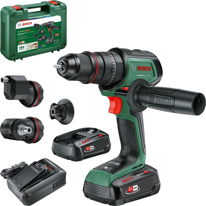 Bosch Home & Garden Akku-Schlagbohrmaschine AdvancedImpact 18V-80 QuickSnap, 2x Akku 2.5Ah, Aufsätze (Akkubetrieb)