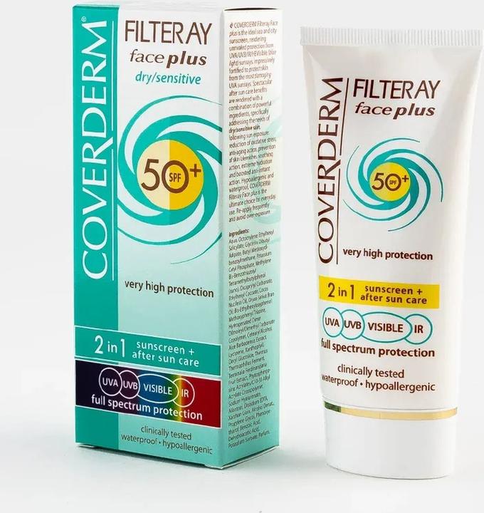 Actual product image Coverderm Filteray Face Plus Spf50 - Sunscreen For Dry Sensitive Skin, 50ml (Suntan cream, SPF 50, 50 ml)