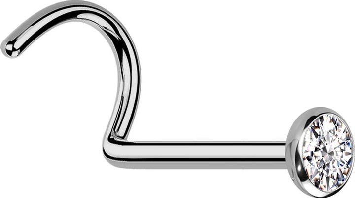 Immagine prodotto Star Piercing Perno nasale curvo in argento con emisfero piatto in cristallo in argento (Titanio G23)