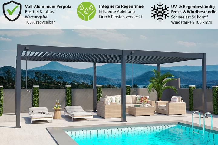 Produktbild Weide Pergola Deluxe Plus 3.6x7.2m mit Lamellendach Anthrazit (360 cm, 720 cm)