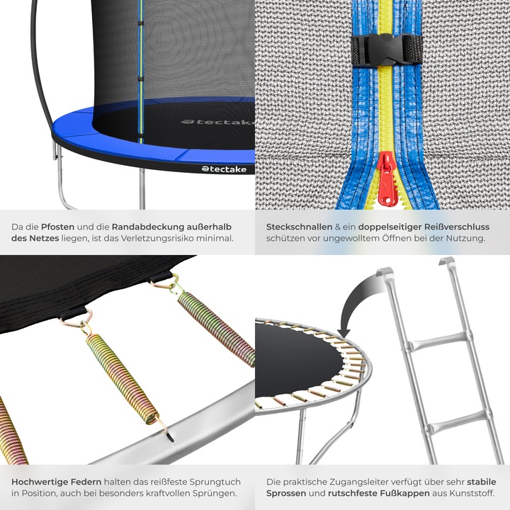 Actual product image tectake Trampoline Jumpy - tear resistant mat, safety net, padded edges, entry ladder (366 cm)