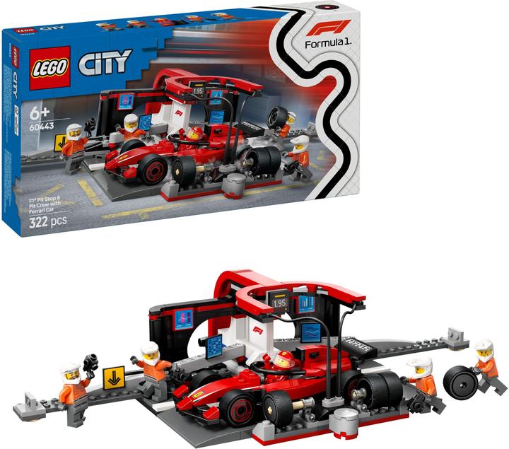 Produktbild LEGO F1 Boxenstopp mit Boxencrew und Ferrari Flitzer (60443, LEGO City)