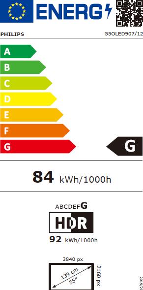 Energy Label Philips 55OLED907/12 (55", OLED907, OLED, 4K, 2023)