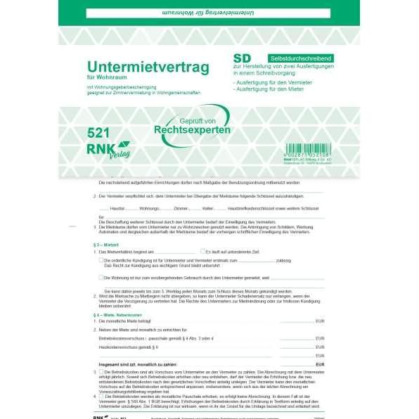 Rnk, Formular, Untermietvertrag SD (2 x)